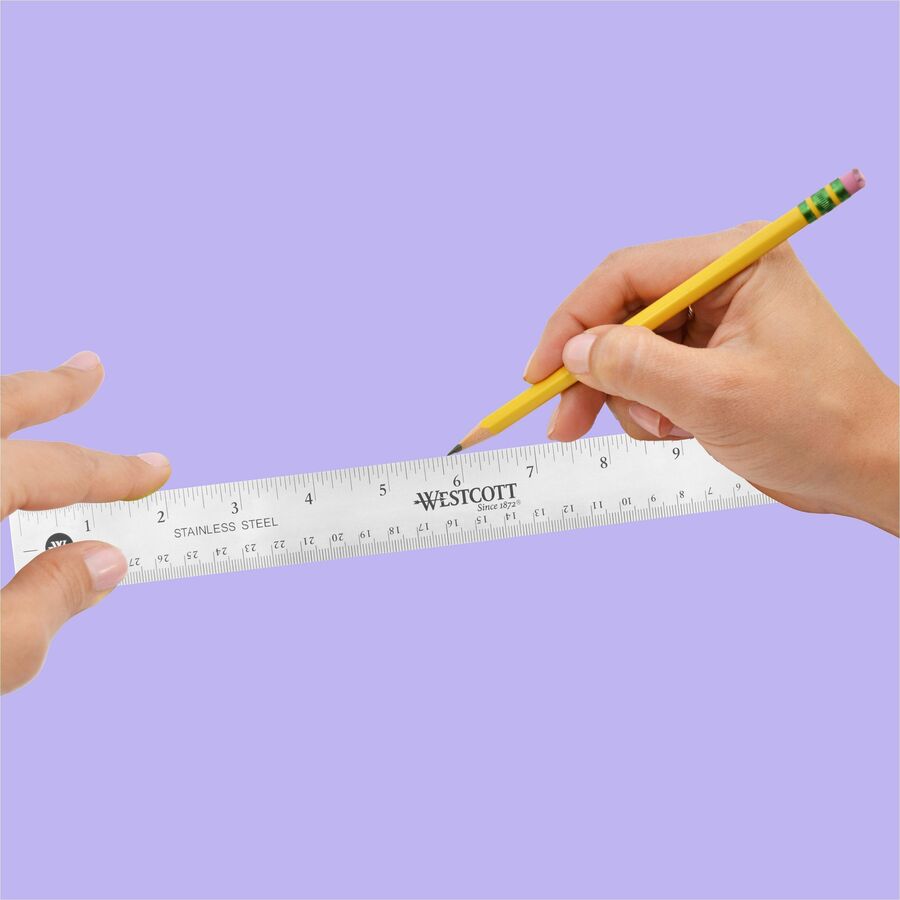 Westcott Stainless Steel Rulers - 12" Length 1" Width - 1/16, 1/32 Graduations - Metric, Imperial Measuring System - Stainless Steel - 12 / Box - Stainless Steel