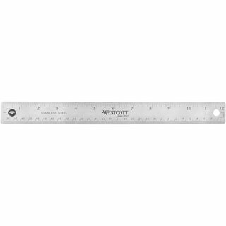 Westcott Stainless Steel Rulers - 12" Length 1" Width - 1/16, 1/32 Graduations - Metric, Imperial Measuring System - Stainless Steel - 12 / Box - Stainless Steel - 5