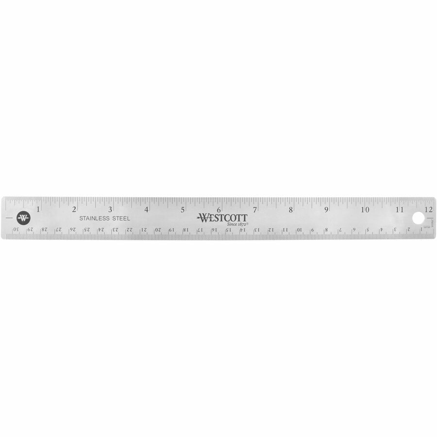 Westcott Stainless Steel Rulers - 12" Length 1" Width - 1/16, 1/32 Graduations - Metric, Imperial Measuring System - Stainless Steel - 12 / Box - Stainless Steel - 5