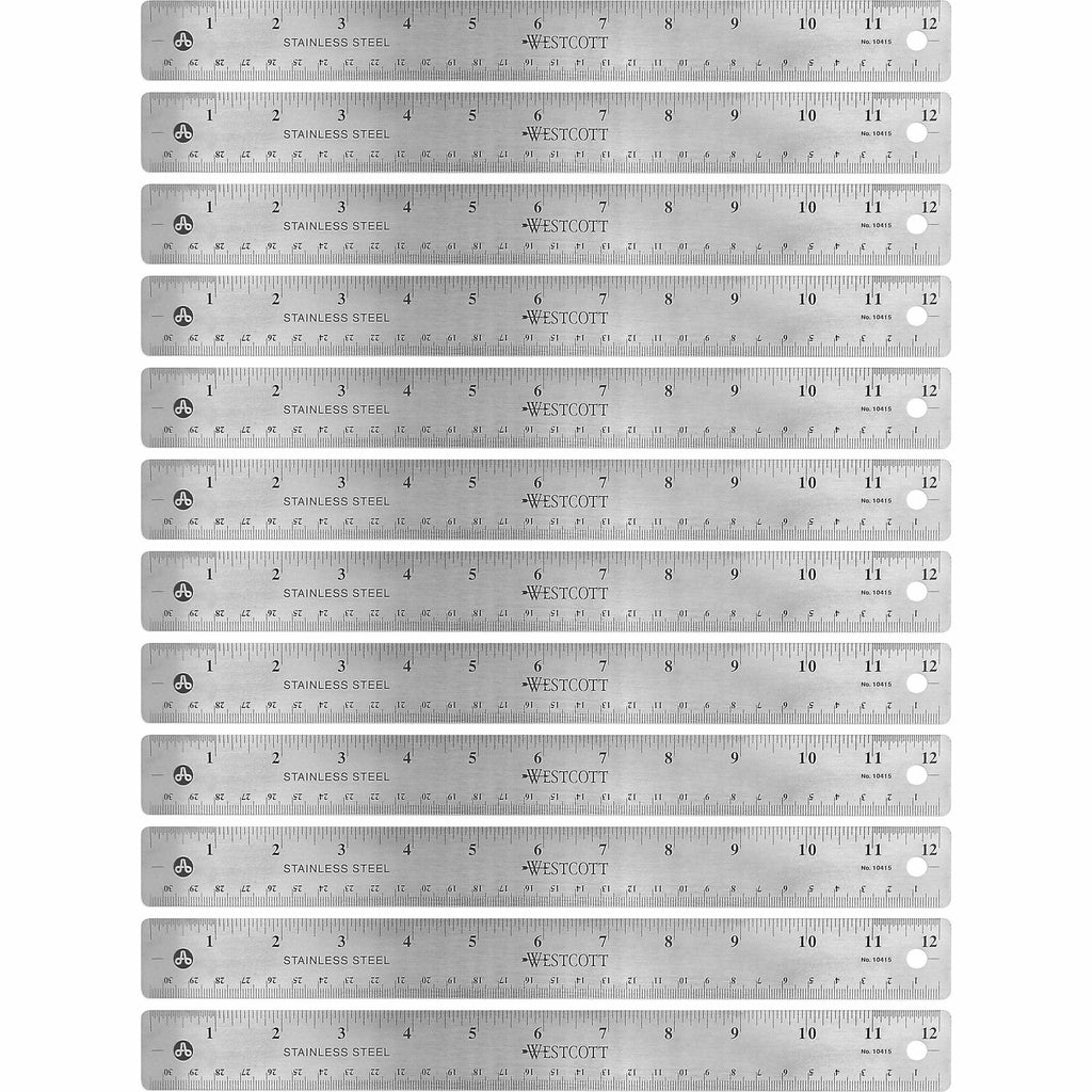 Westcott Stainless Steel Rulers - 12" Length 1" Width - 1/16, 1/32 Graduations - Metric, Imperial Measuring System - Stainless Steel - 12 / Box - Stainless Steel