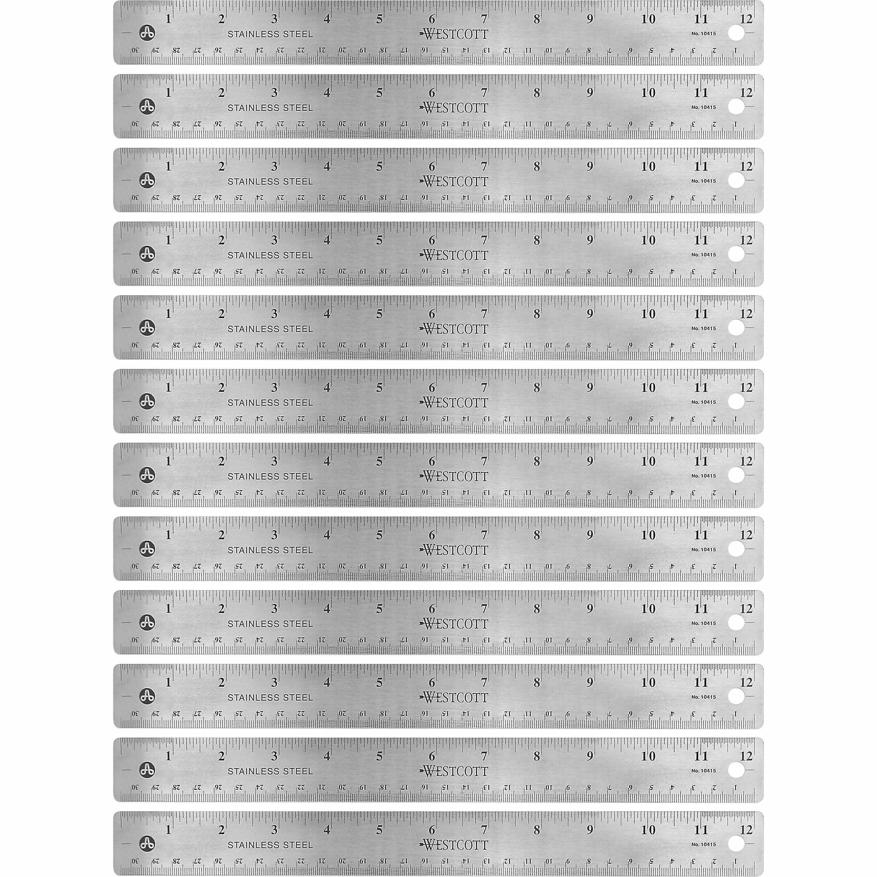 Westcott Stainless Steel Rulers - 12" Length 1" Width - 1/16, 1/32 Graduations - Metric, Imperial Measuring System - Stainless Steel - 12 / Box - Stainless Steel
