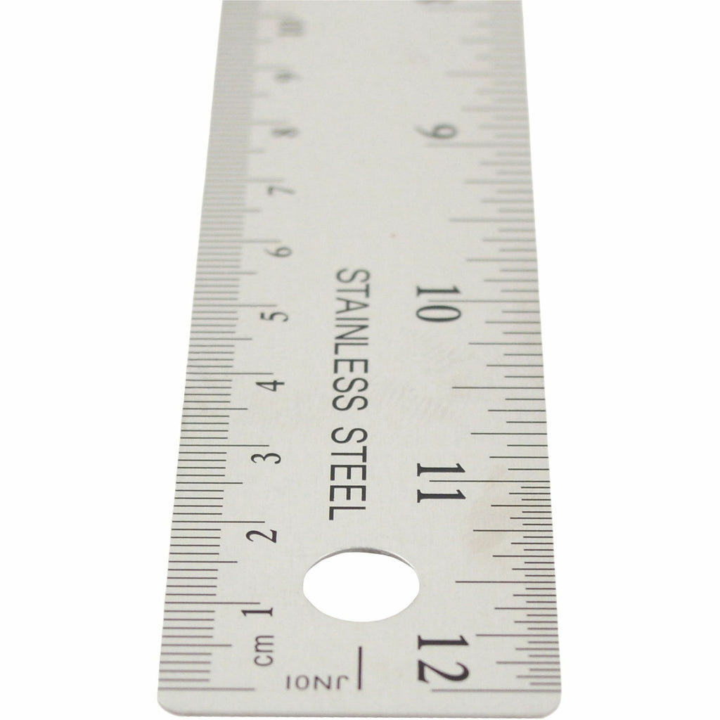 Westcott Stainless Steel Rulers - 12" Length 1" Width - 1/16, 1/32 Graduations - Metric, Imperial Measuring System - Stainless Steel - 12 / Box - Stainless Steel - 2