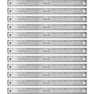 Westcott Stainless Steel Rulers - 15" Length 1" Width - 1/16, 1/32 Graduations - Metric, Imperial Measuring System - Stainless Steel - 12 / Box - Stainless Steel