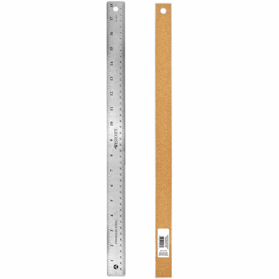 Westcott Stainless Steel Rulers - 18" Length 1" Width - 1/16, 1/32 Graduations - Metric, Imperial Measuring System - Stainless Steel - 12 / Box - Stainless Steel - 4