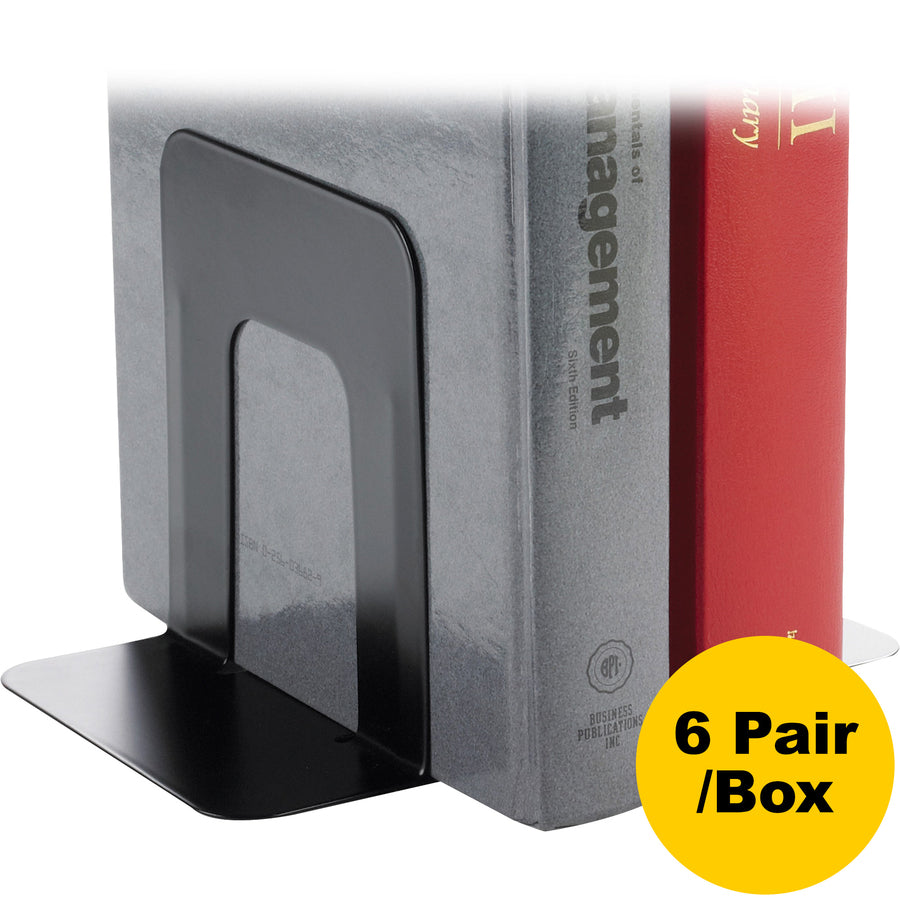Business Source Heavy-gauge Steel Book Supports - 5.3" Height x 5" Width x 4.8" DepthDesktop - Non-skid Base, Scratch Resistant, Stain Resistant - Black - Steel - 12 / Box