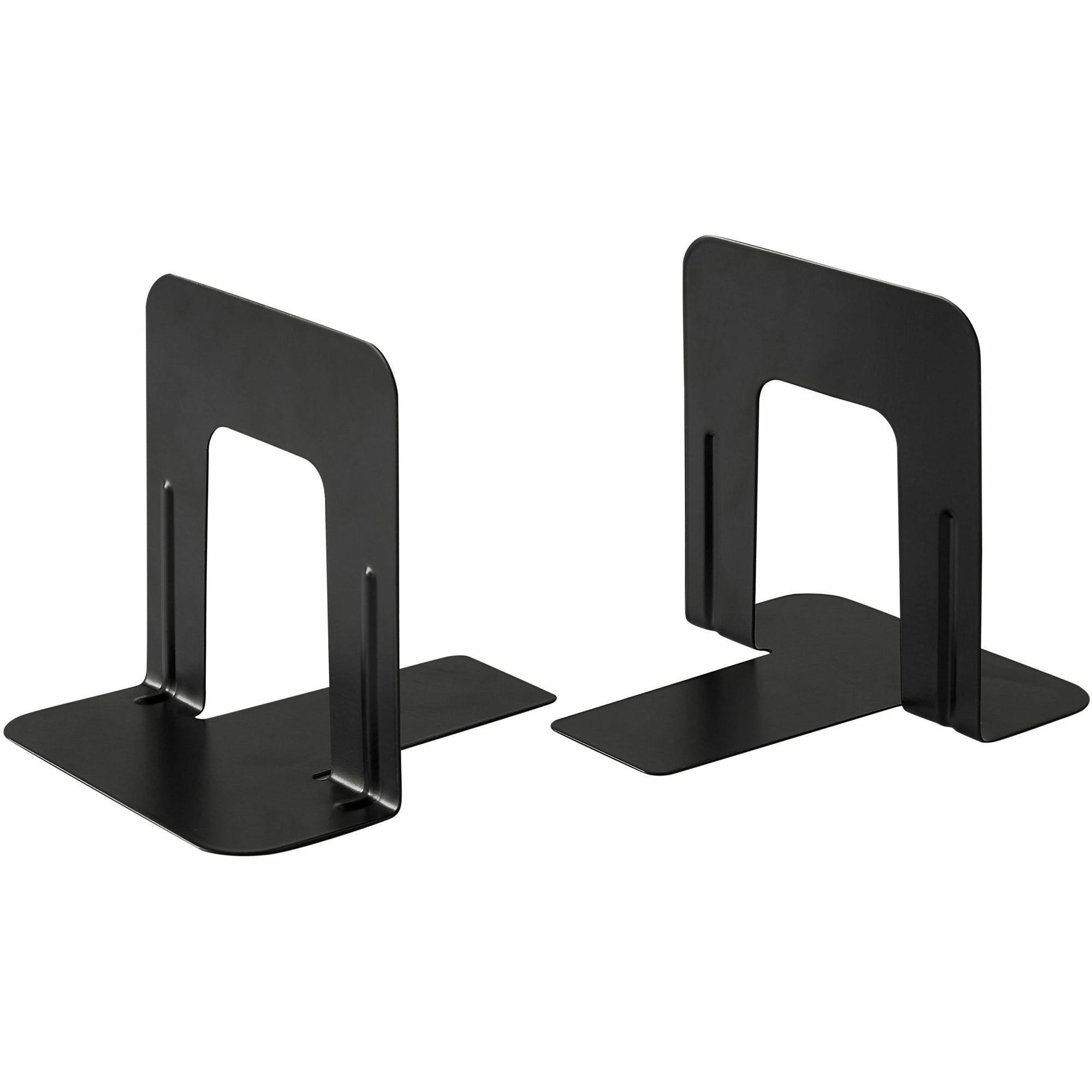 Business Source Heavy-gauge Steel Book Supports - 5.3" Height x 5" Width x 4.8" DepthDesktop - Non-skid Base, Scratch Resistant, Stain Resistant - Black - Steel - 12 / Box