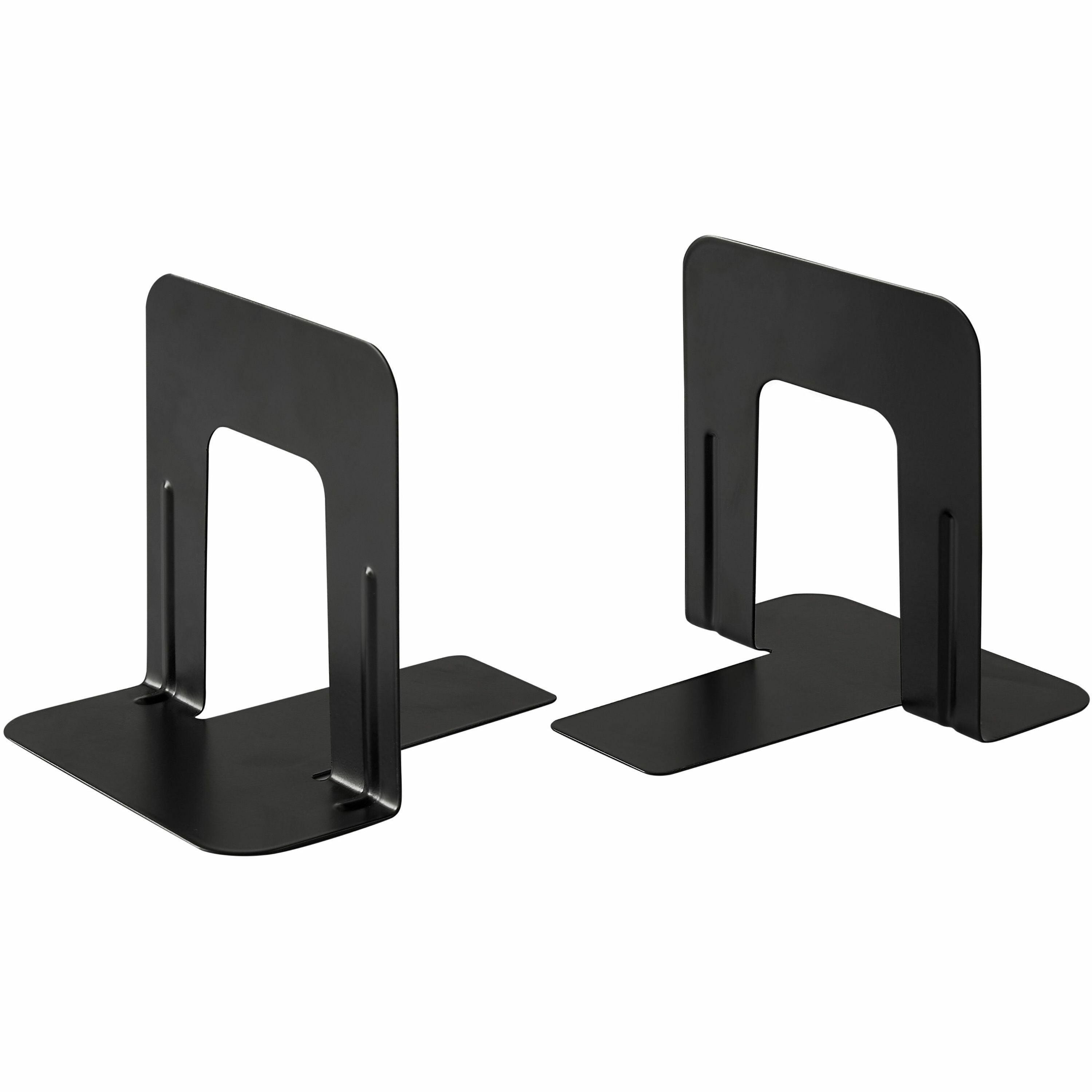 Business Source Heavy-gauge Steel Book Supports - 5.3" Height x 5" Width x 4.8" DepthDesktop - Non-skid Base, Scratch Resistant, Stain Resistant - Black - Steel - 12 / Box