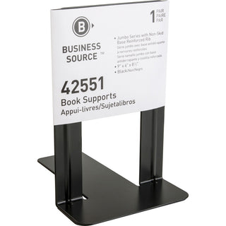 Business Source Heavy-gauge Steel Book Supports - 8.5" Height x 9" Width x 6" DepthDesktop - Non-skid Base, Scratch Resistant, Stain Resistant - Black - Steel - 12 / Box