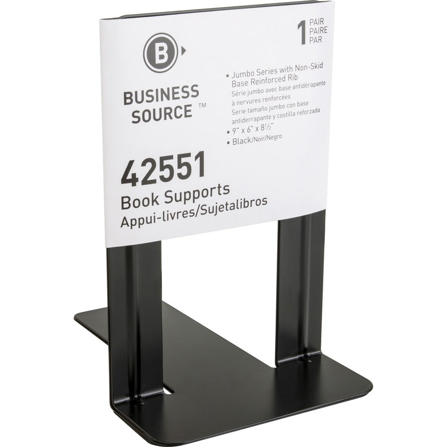 Business Source Heavy-gauge Steel Book Supports - 8.5" Height x 9" Width x 6" DepthDesktop - Non-skid Base, Scratch Resistant, Stain Resistant - Black - Steel - 12 / Box