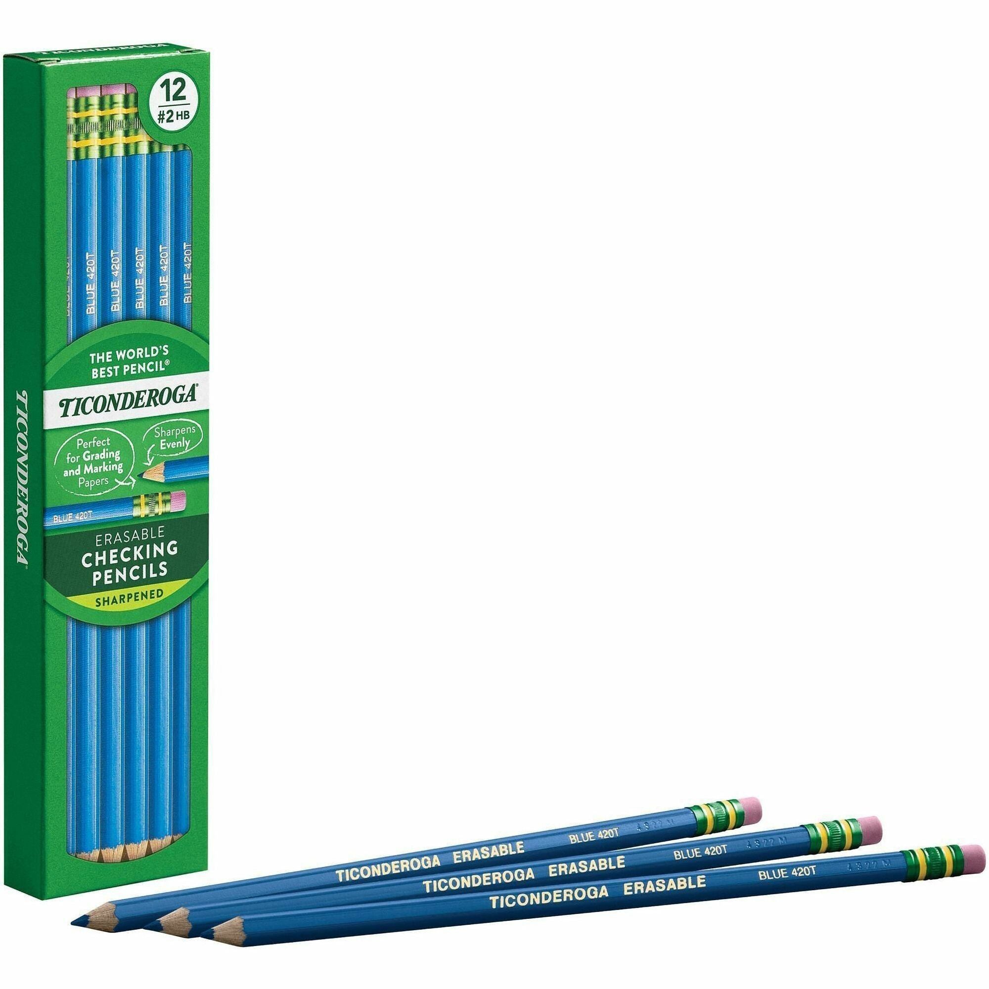 Ticonderoga Pre-Sharpened Erasable Checking Pencils - HB Lead - Blue Lead - 72 / Carton