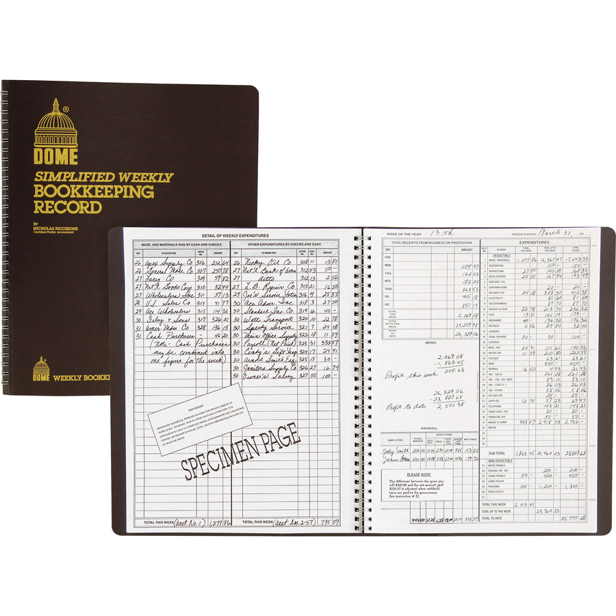 dome-bookkeeping-record-book-128-sheets-wire-bound-875-x-1125-sheet-size-brown-cover-recycled-3-bundle_dom600bd - 3