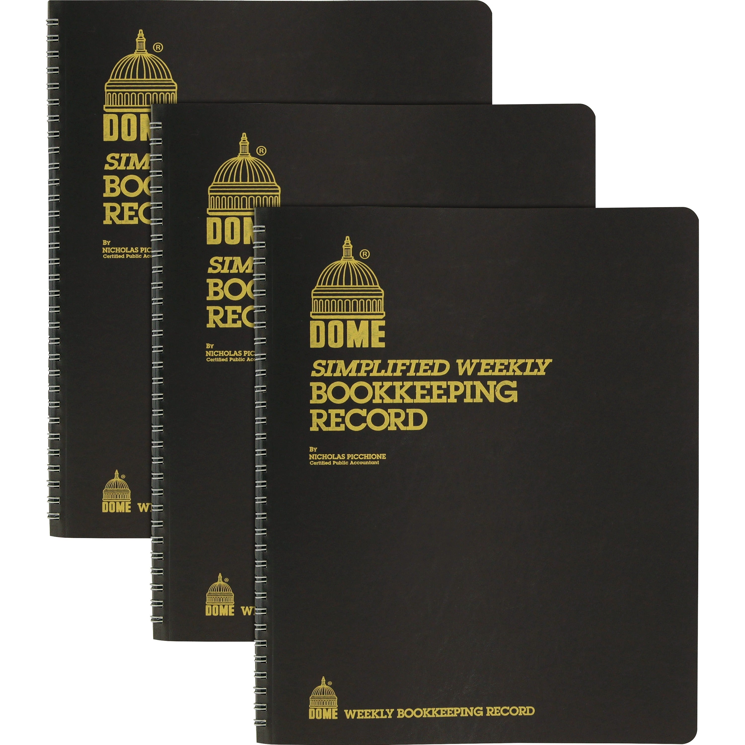 dome-bookkeeping-record-book-128-sheets-wire-bound-875-x-1125-sheet-size-brown-cover-recycled-3-bundle_dom600bd - 1