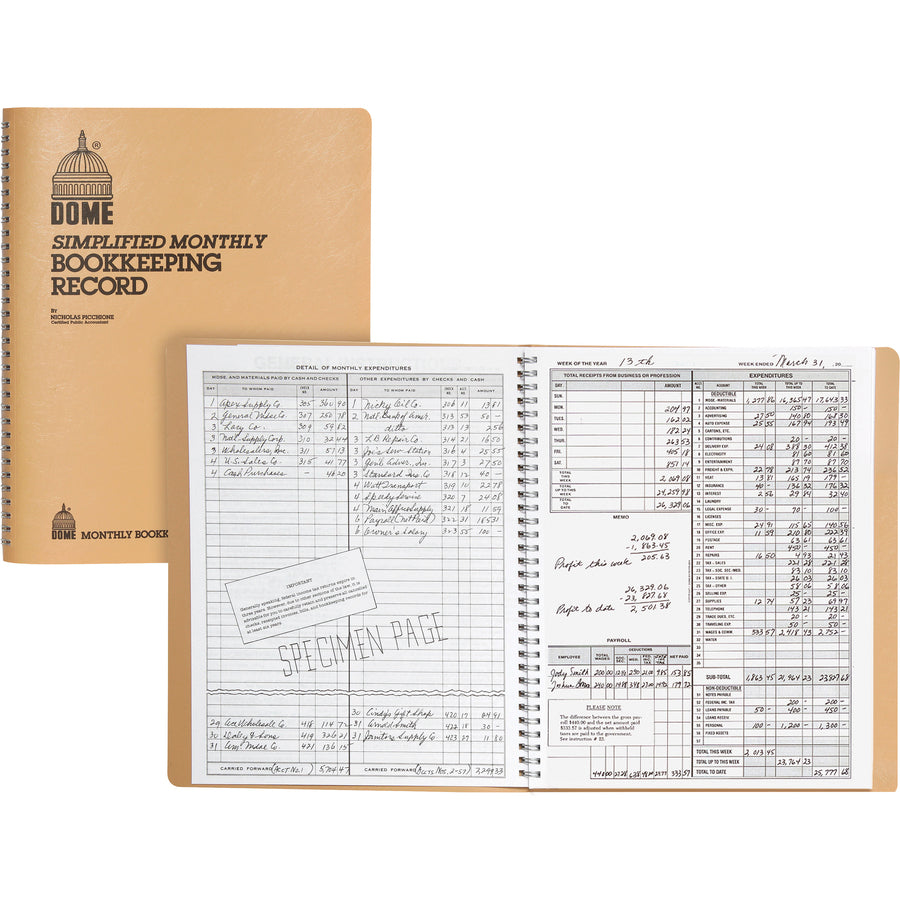 dome-bookkeeping-record-book-128-sheets-wire-bound-875-x-1125-sheet-size-white-sheets-beige-cover-recycled-3-bundle_dom612bd - 3