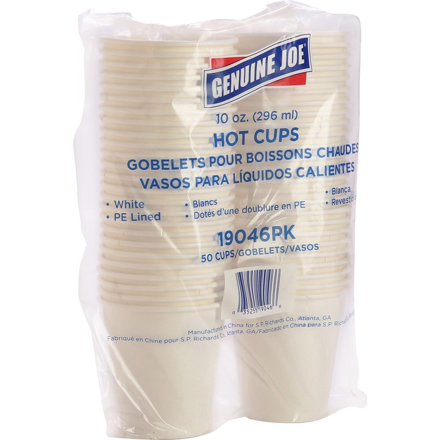 Genuine Joe 10 oz Disposable Hot Cups - 50 / Pack - 5 / Bundle - White - Polyurethane - Hot Drink, Beverage