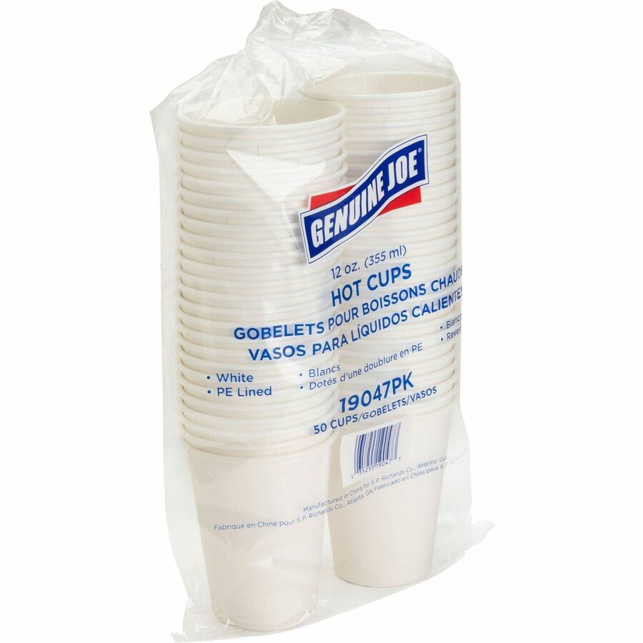 Genuine Joe 12 oz Disposable Hot Cups - 50.0 / Pack - 5 / Bundle - White - Polyurethane - Hot Drink, Beverage