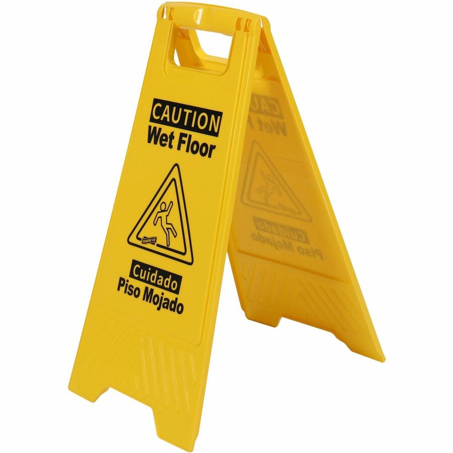 Genuine Joe Universal Graphic Wet Floor Sign - 3 / Bundle - Wet Floor Print/Message - Foldable - Yellow