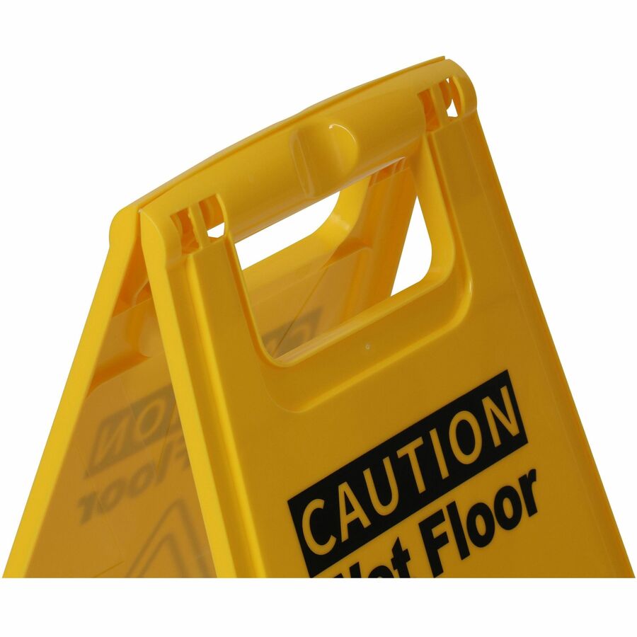 Genuine Joe Universal Graphic Wet Floor Sign - 3 / Bundle - Wet Floor Print/Message - Foldable - Yellow