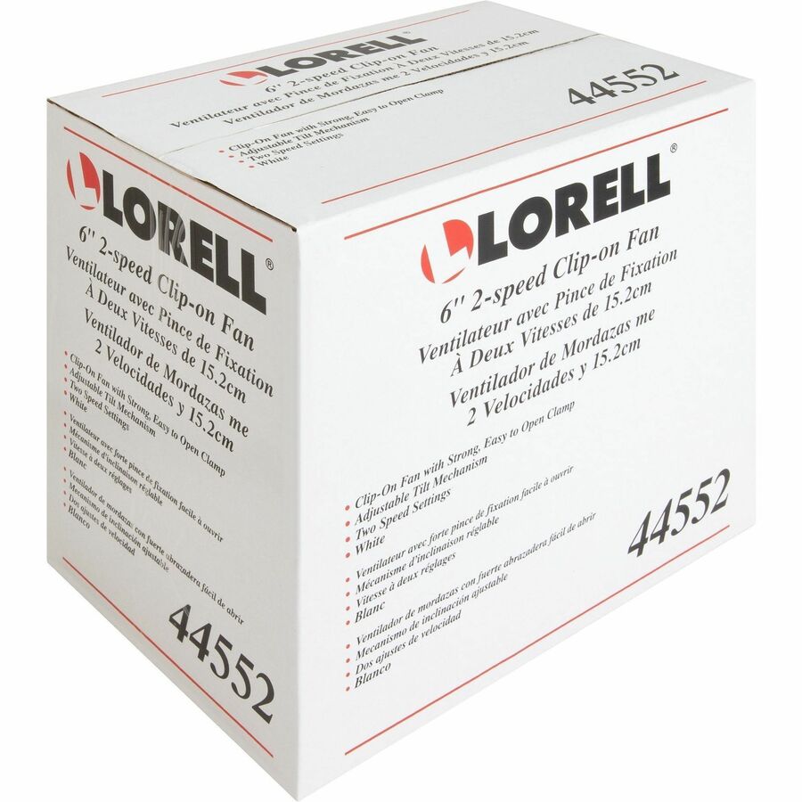 Lorell Clip-On Personal Fans - 152.4 mm Diameter - 2 Speed - Adjustable Tilt Head - 9.5" Height x 7.9" Width x 6" Depth - White