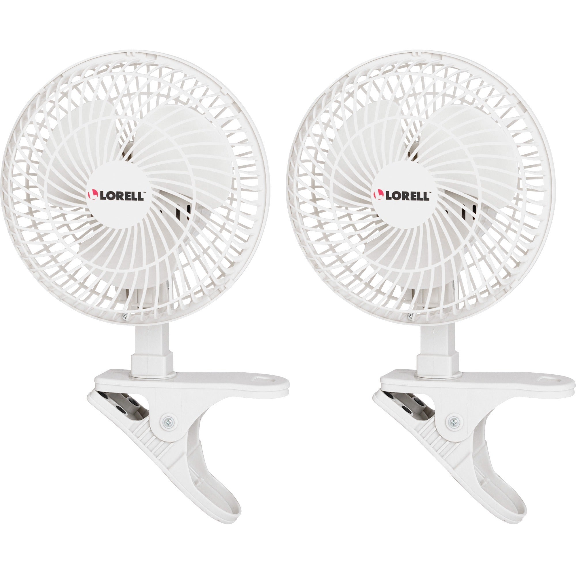 Lorell Clip-On Personal Fans - 152.4 mm Diameter - 2 Speed - Adjustable Tilt Head - 9.5" Height x 7.9" Width x 6" Depth - White