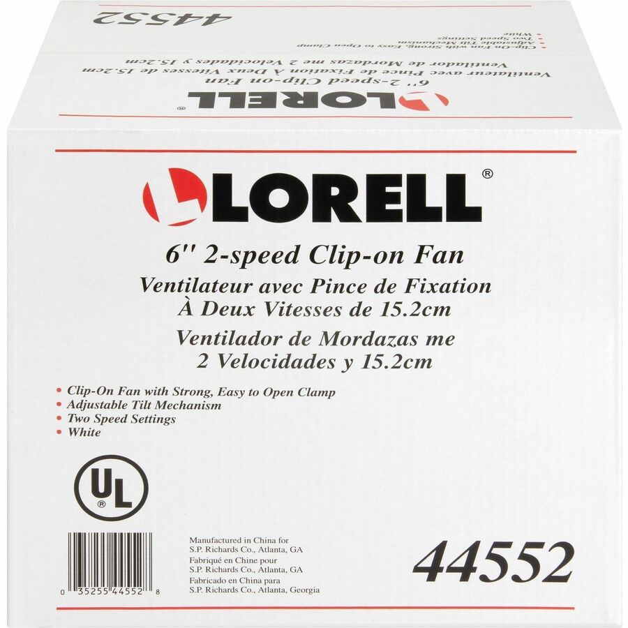 Lorell Clip-On Personal Fans - 152.4 mm Diameter - 2 Speed - Adjustable Tilt Head - 9.5" Height x 7.9" Width x 6" Depth - White