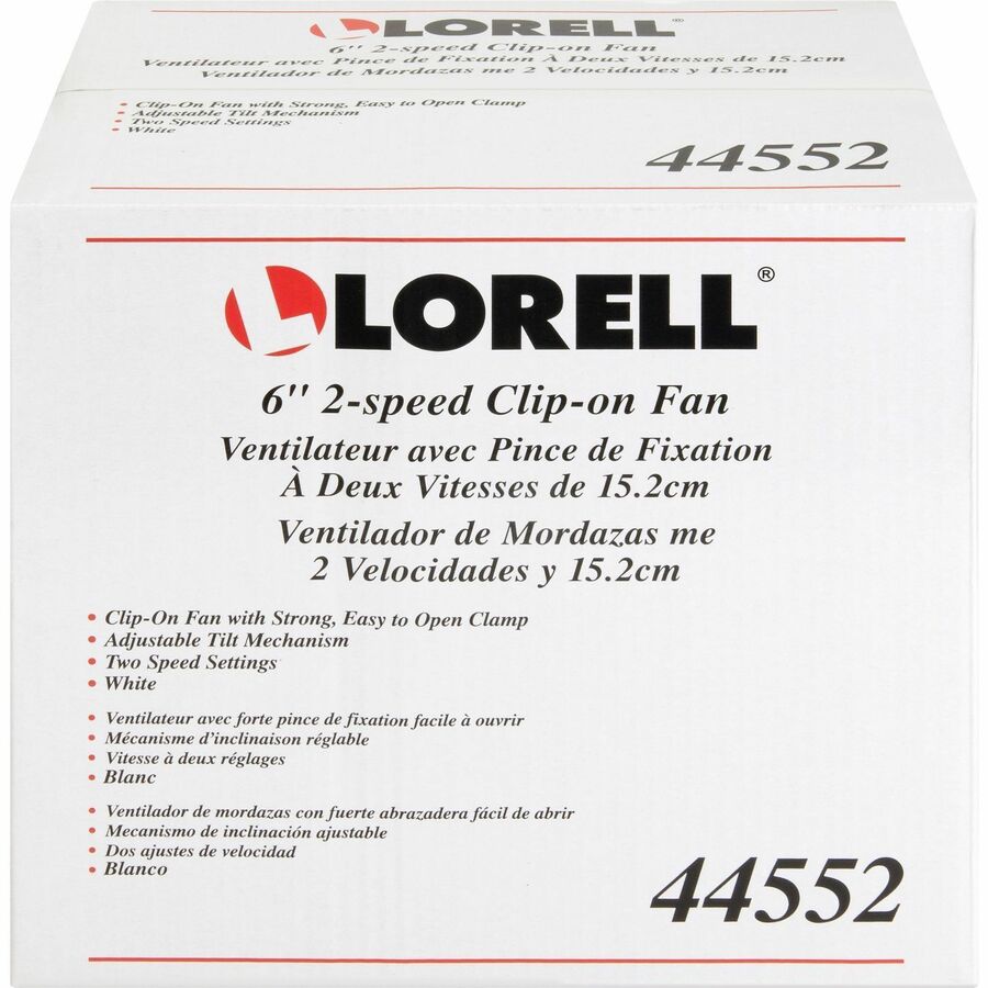 Lorell Clip-On Personal Fans - 152.4 mm Diameter - 2 Speed - Adjustable Tilt Head - 9.5" Height x 7.9" Width x 6" Depth - White