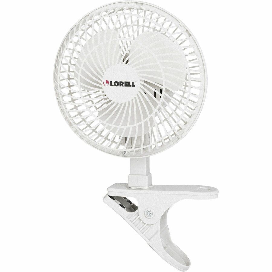 Lorell Clip-On Personal Fans - 152.4 mm Diameter - 2 Speed - Adjustable Tilt Head - 9.5" Height x 7.9" Width x 6" Depth - White