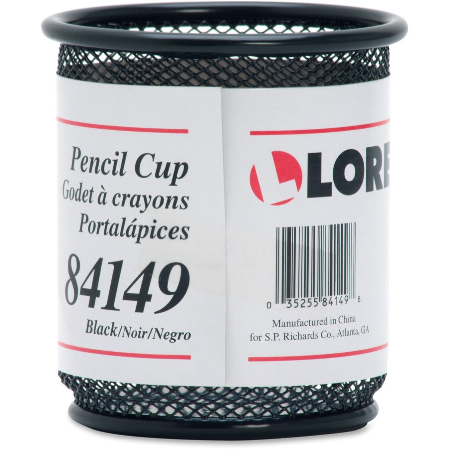 Lorell Mesh Wire Pencil Cup Holders - 3.5" x 3.9" x - Steel - 6 / Box - Black