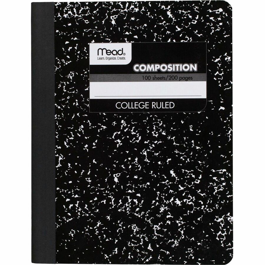 Mead Composition Book - Sewn - 7 1/2" x 9 3/4" - White Paper - Black Marble Cover - 12 / Carton