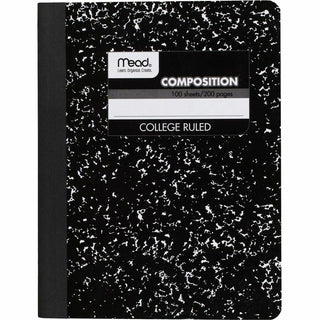 Mead Composition Book - Sewn - 7 1/2" x 9 3/4" - White Paper - Black Marble Cover - 12 / Carton
