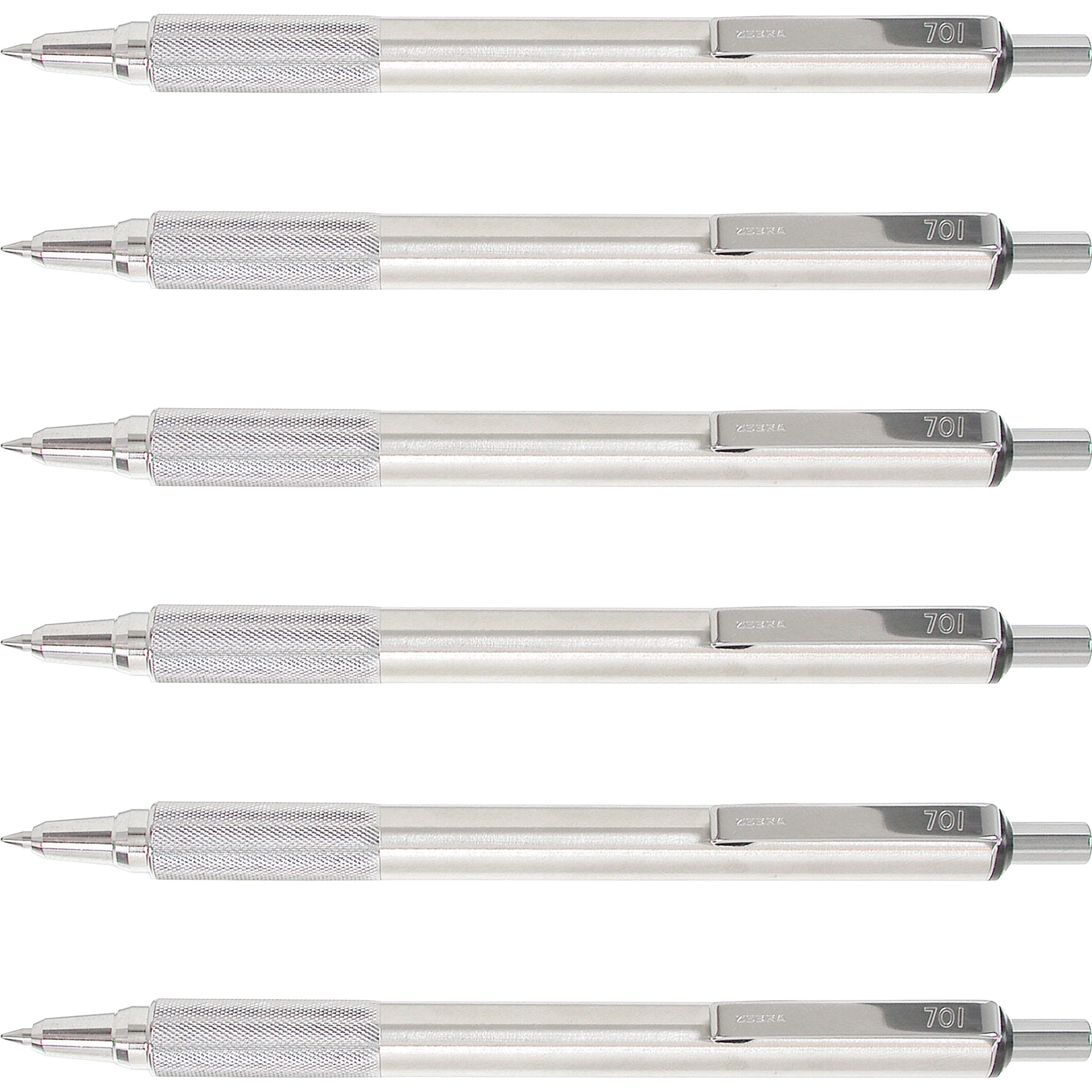 zebra-pen-steel-7-series-f-701-retractable-ballpoint-pen-07-mm-pen-point-size-refillable-retractable-black-stainless-steel-barrel-6-box_zeb29411bx - 1