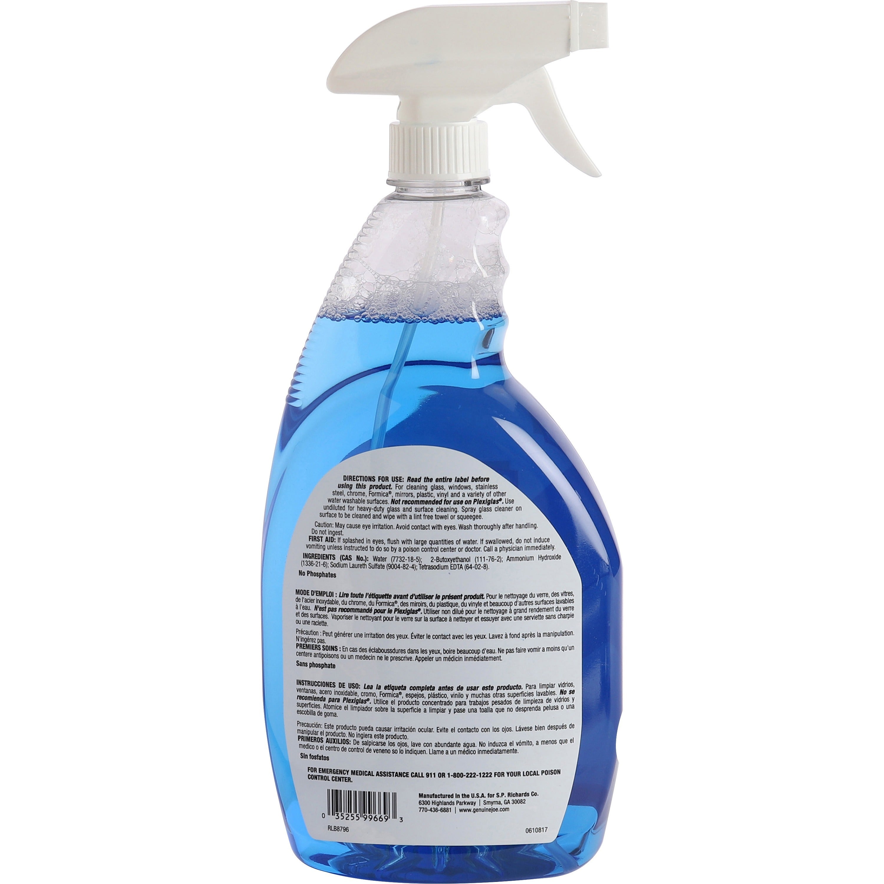 Genuine Joe Ammoniated Glass Cleaner - For Hard Surface - Ready-To-Use - 32 fl oz (1 quart) - 1 Each - Lint-free, Heavy Duty, Easy to Use - Blue - 3