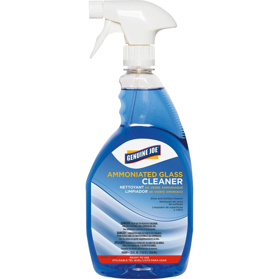 Genuine Joe Ammoniated Glass Cleaner - For Hard Surface - Ready-To-Use - 32 fl oz (1 quart) - 6 / Carton - Blue