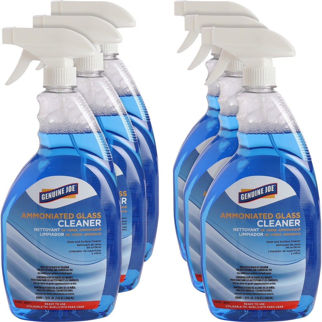 Genuine Joe Ammoniated Glass Cleaner - For Hard Surface - Ready-To-Use - 32 fl oz (1 quart) - 6 / Carton - Blue