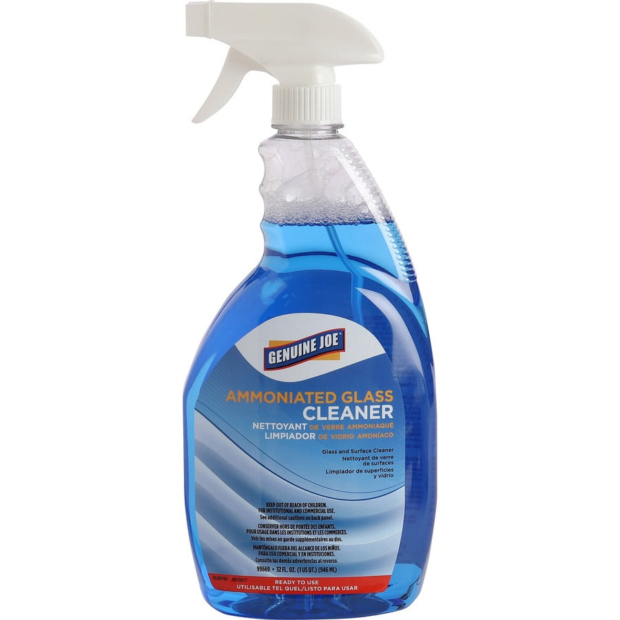 Genuine Joe Ammoniated Glass Cleaner - For Hard Surface - Ready-To-Use - 32 fl oz (1 quart) - 6 / Carton - Blue