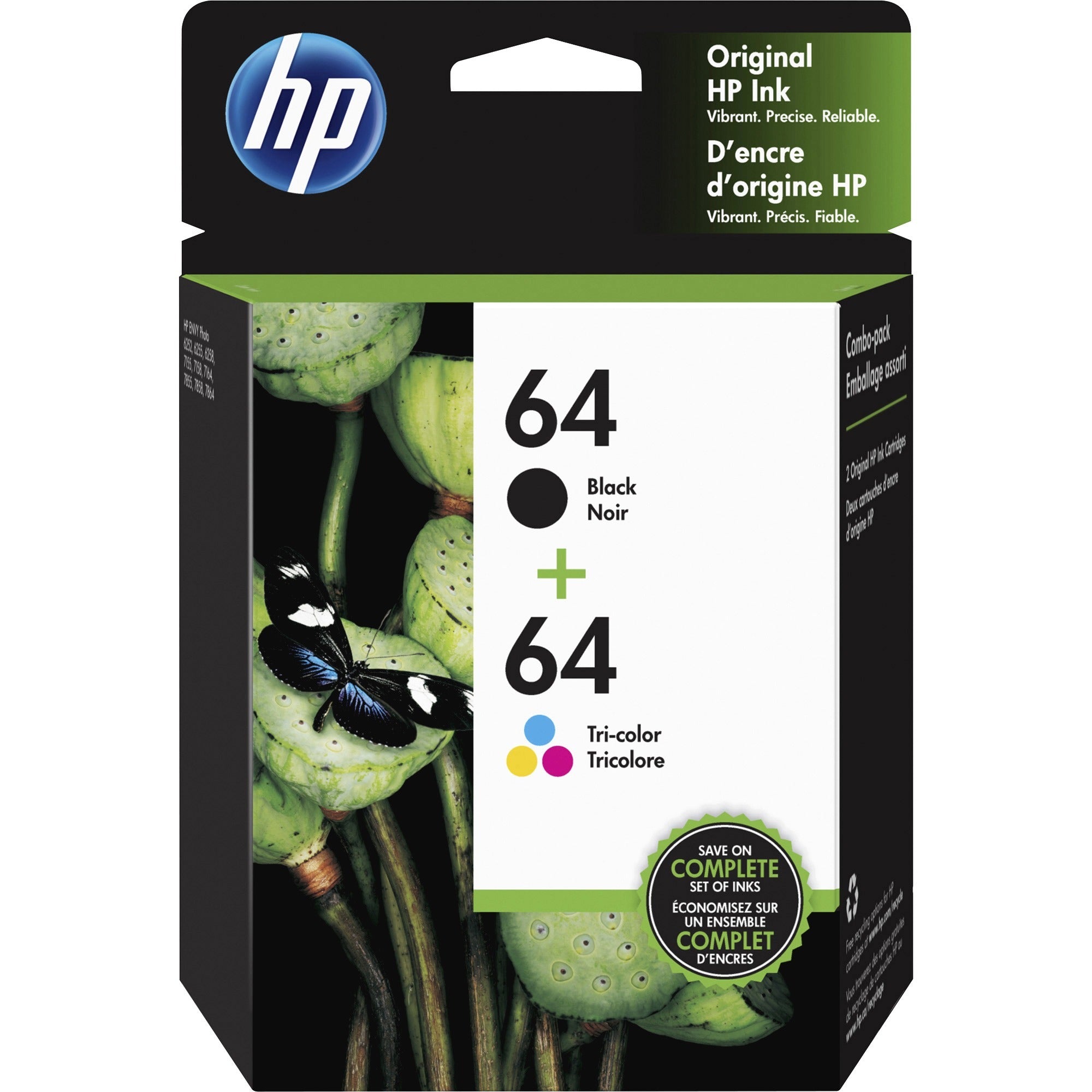 HP 64, (X4D92AN) 2-Pack Black/Tri-Color Original Ink Cartridges - 1