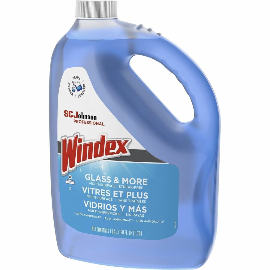 Windex Glass Cleaner with Ammonia-D - 128 fl oz (4 quart) - 4 / Carton - Non-streaking, Phosphate-free - Blue