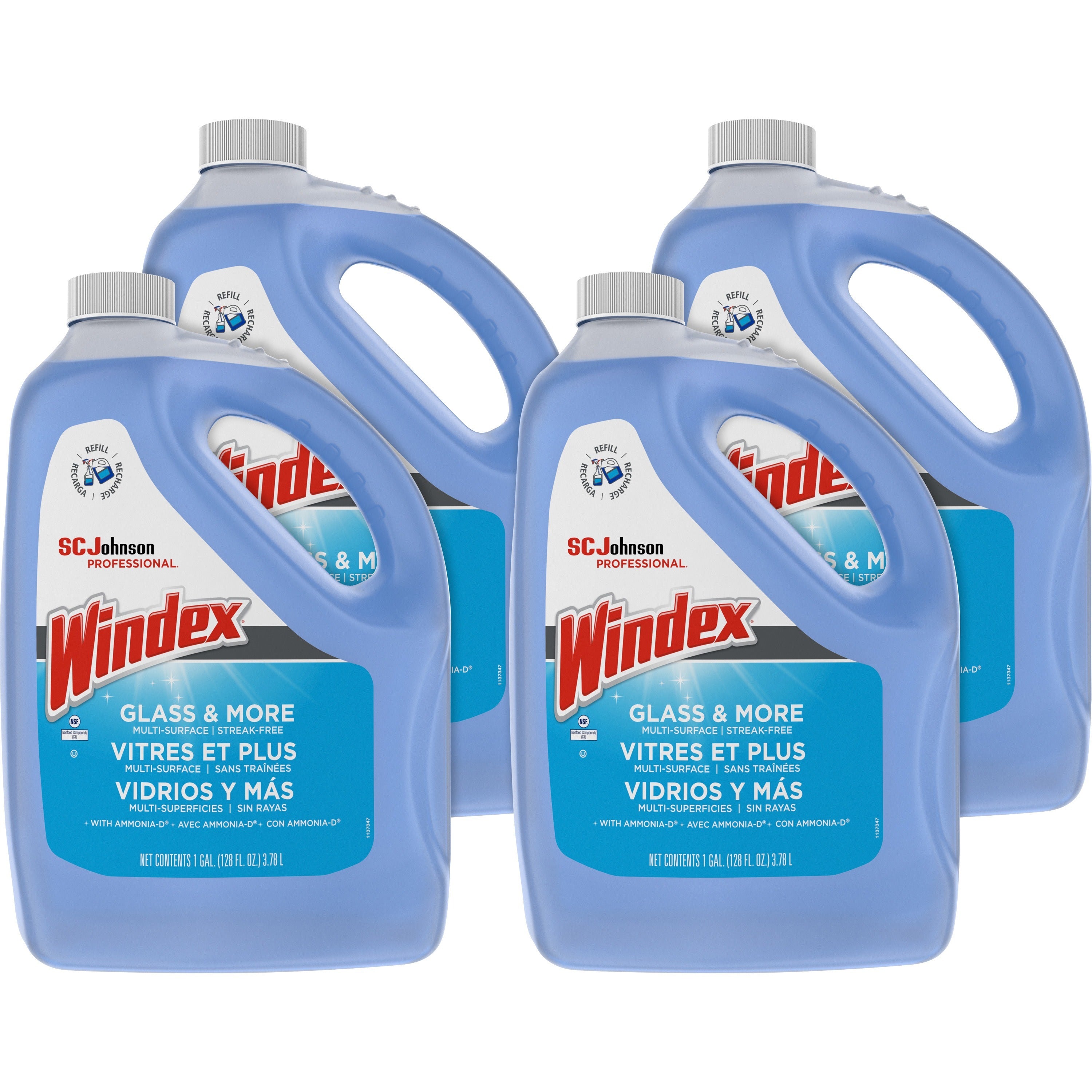 Windex Glass Cleaner with Ammonia-D - 128 fl oz (4 quart) - 4 / Carton - Non-streaking, Phosphate-free - Blue