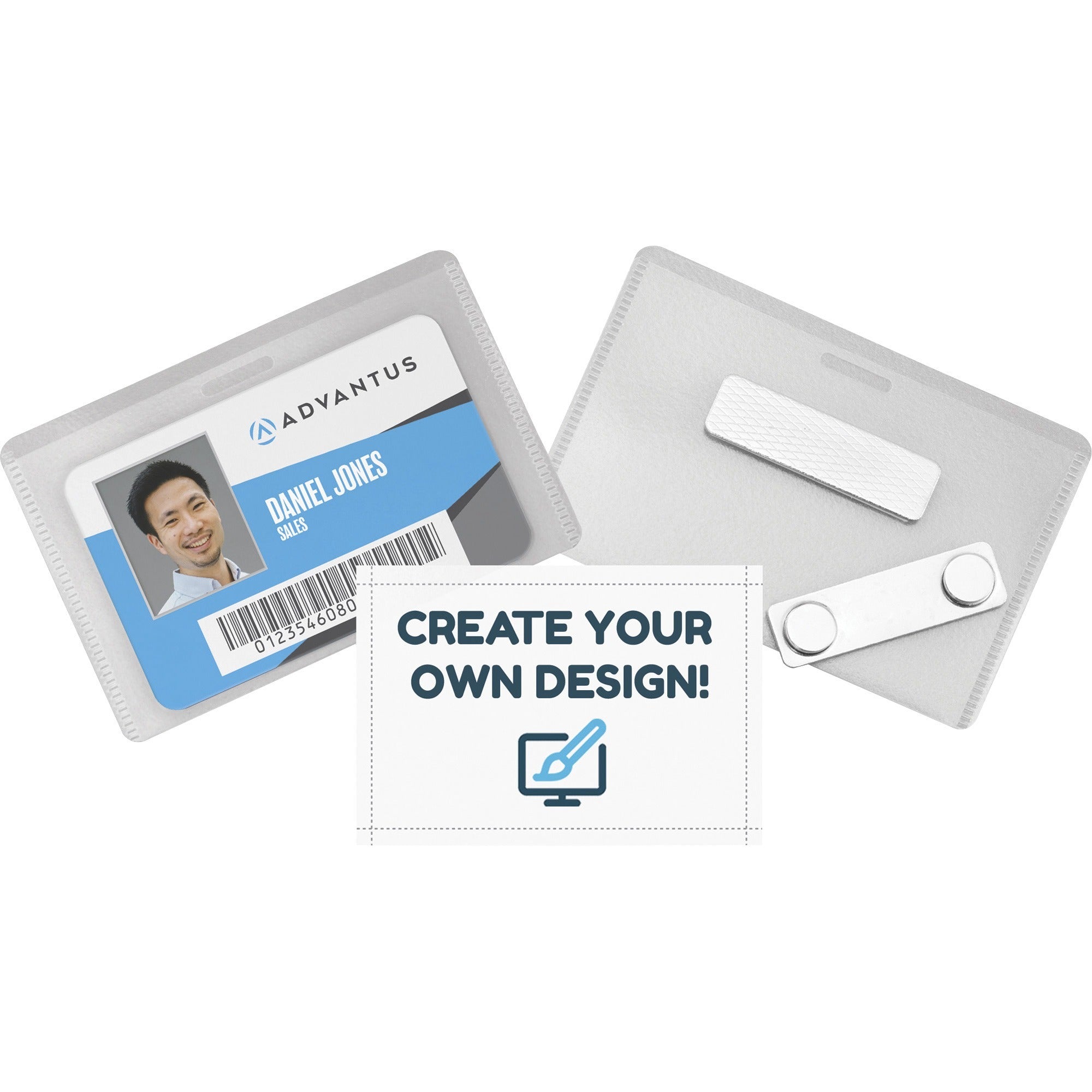 Advantus DIY Magnetic Name Badge Kit - Horizontal - 3.8" x 2.5" x - Plastic - 20 / Pack - White, Clear - Magnetic