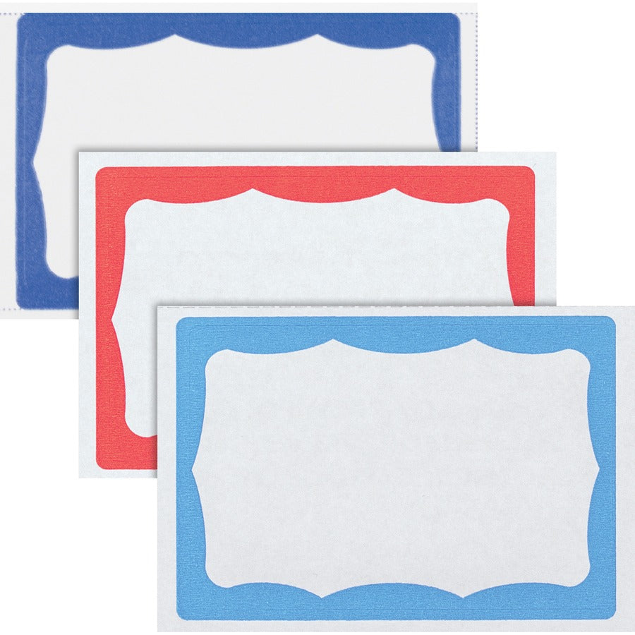advantus-color-border-adhesive-name-badges-2-5-8-height-x-3-3-4-width-removable-adhesive-rectangle-white-blue-100-box_avt97048 - 3