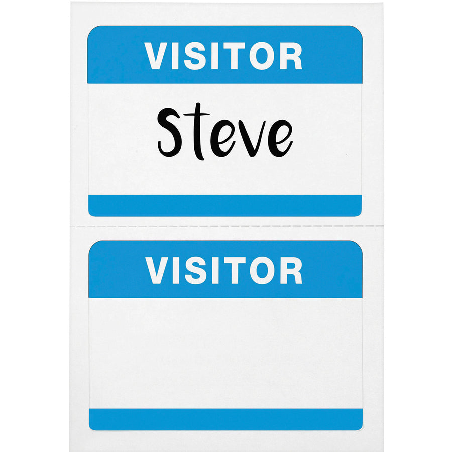advantus-self-adhesive-visitor-badges-visitor-2-1-4-height-x-3-1-2-width-removable-adhesive-rectangle-white-blue-100-box_avt97190 - 2