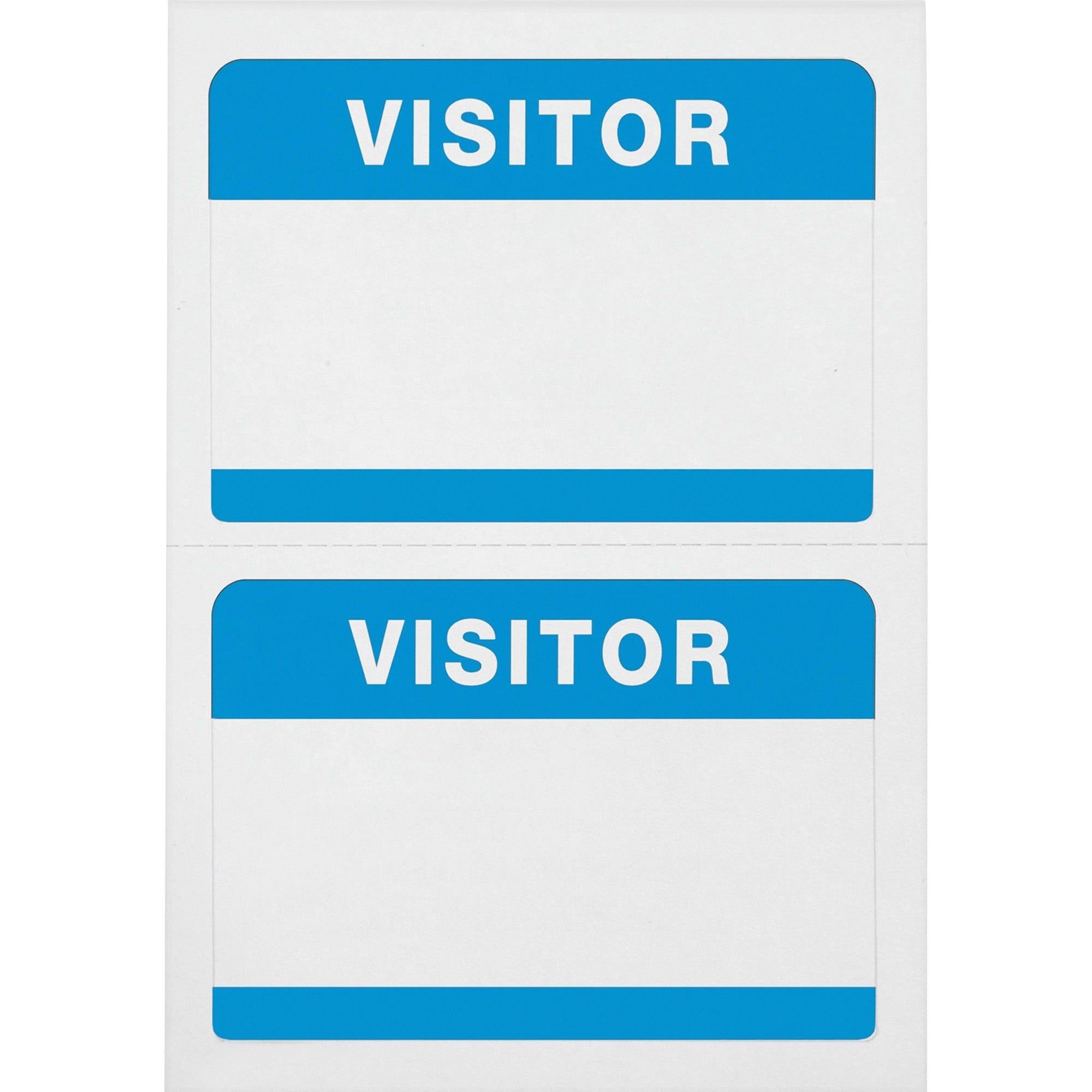 advantus-self-adhesive-visitor-badges-visitor-2-1-4-height-x-3-1-2-width-removable-adhesive-rectangle-white-blue-100-box_avt97190 - 1
