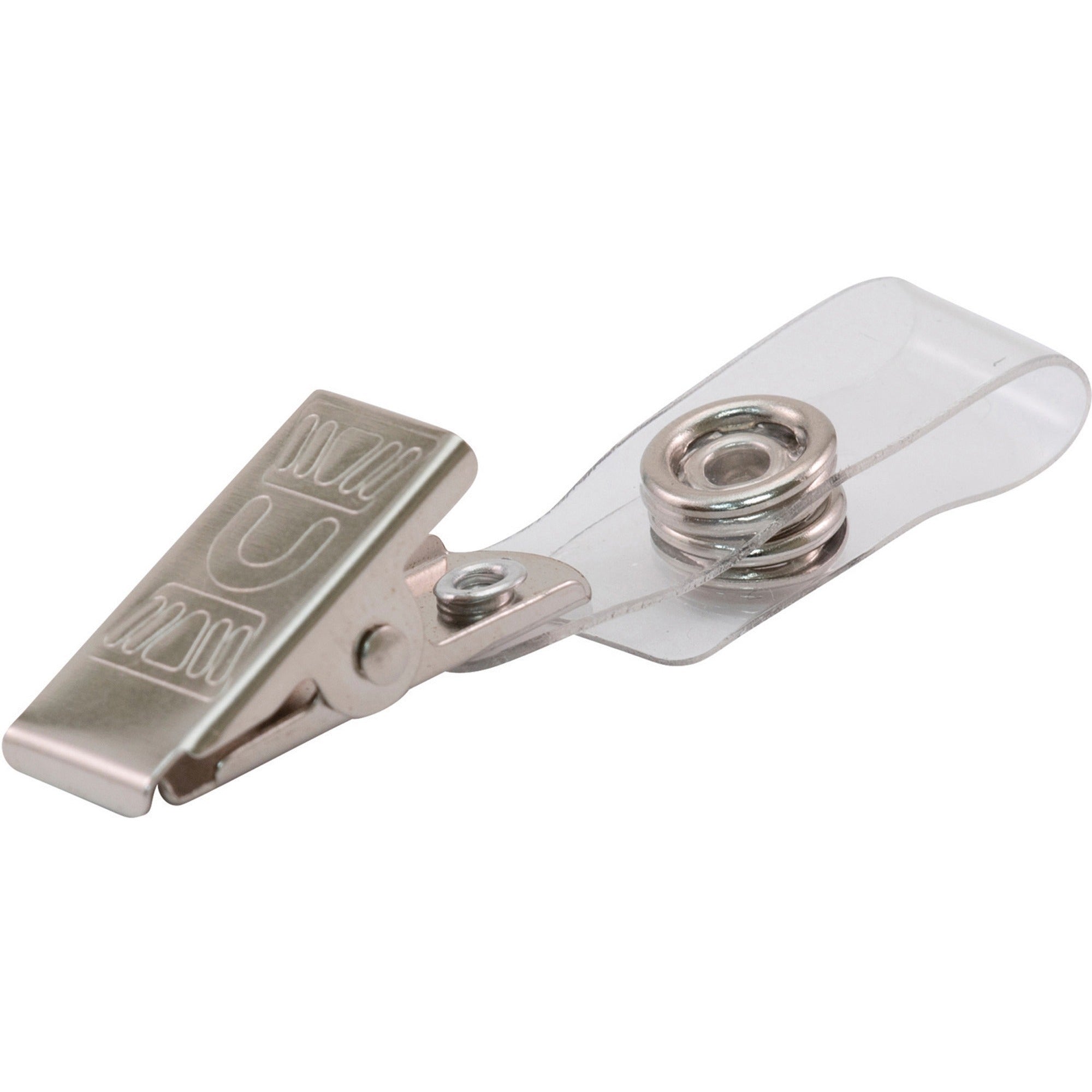advantus-id-badge-clip-adapters-metal-vinyl-25-pack-silver_avt97302 - 1