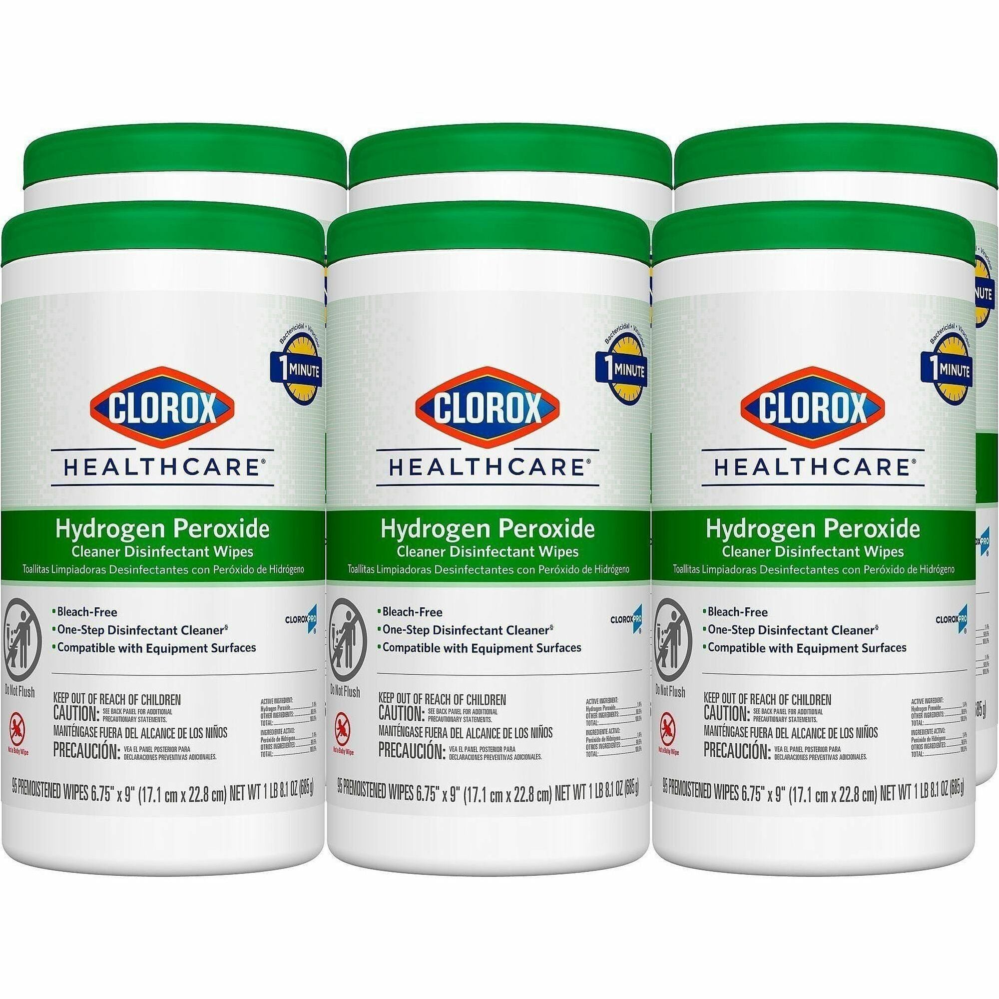 Clorox Healthcare Hydrogen Peroxide Cleaner Disinfectant Wipes - 95 / Canister - 6 / Carton - Pre-moistened, Disinfectant, Deodorize, Anti-bacterial - White