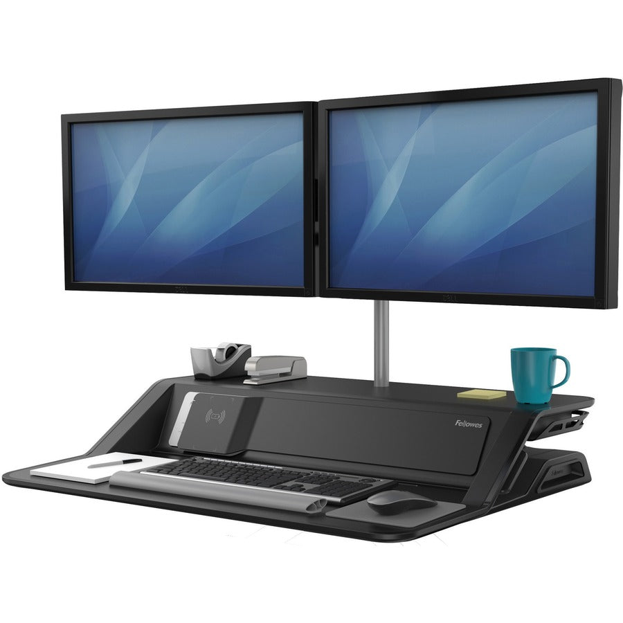 Lotus DX Sit-Stand Workstation, 32.75" x 24.25" x 5.5" to 22.5", Black