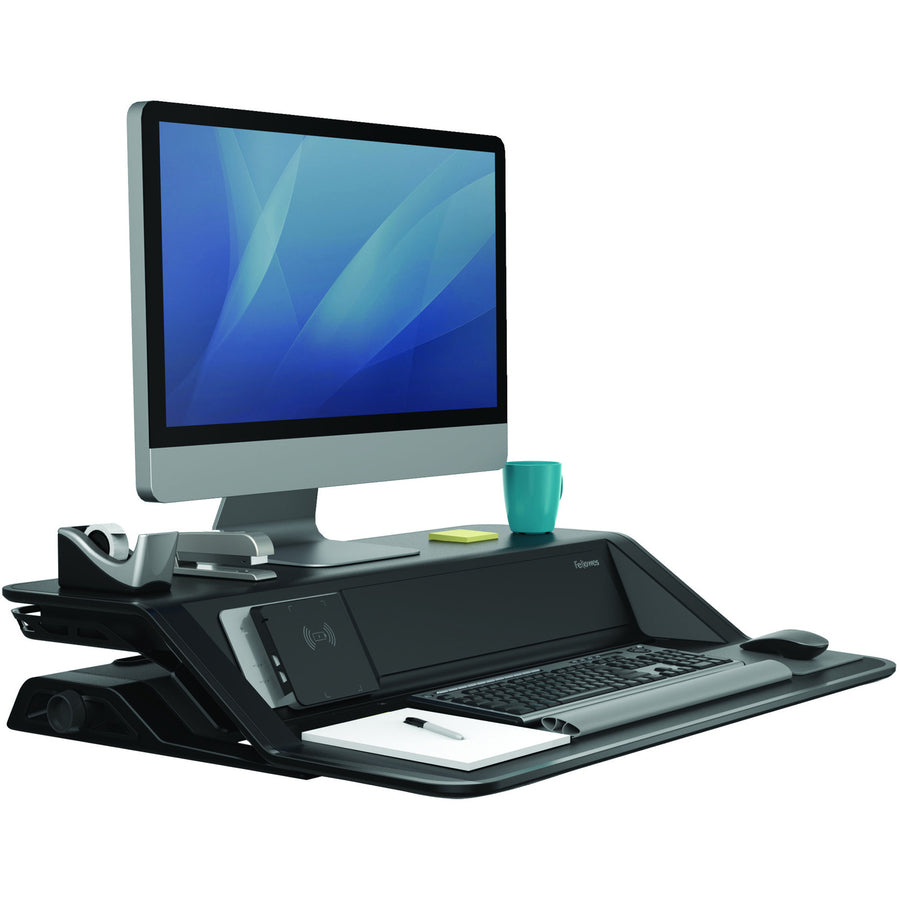 Lotus DX Sit-Stand Workstation, 32.75" x 24.25" x 5.5" to 22.5", Black