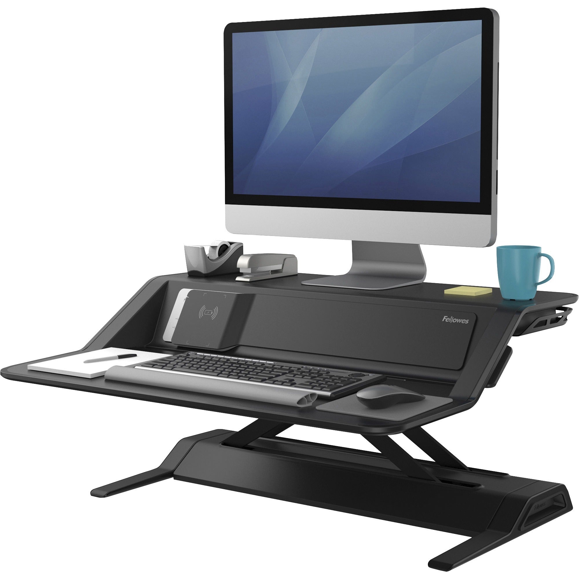 Lotus DX Sit-Stand Workstation, 32.75" x 24.25" x 5.5" to 22.5", Black