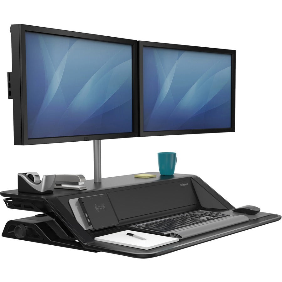 Lotus DX Sit-Stand Workstation, 32.75" x 24.25" x 5.5" to 22.5", Black