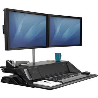 Lotus DX Sit-Stand Workstation, 32.75" x 24.25" x 5.5" to 22.5", Black