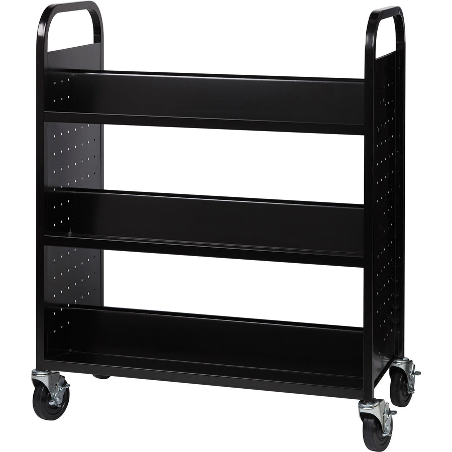 Lorell Double-sided Book Cart - 6 Shelf - Round Handle - 5" Caster Size - Steel - x 38" Width x 18" Depth x 46.3" Height - Black - 1 Each