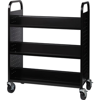 Lorell Double-sided Book Cart - 6 Shelf - Round Handle - 5" Caster Size - Steel - x 38" Width x 18" Depth x 46.3" Height - Black - 1 Each